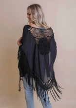 Load image into Gallery viewer, Black fringe crotchet kimono

