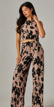 Load image into Gallery viewer, Mocha &amp; Black floral ribbed 2pc tank &amp; pant set
