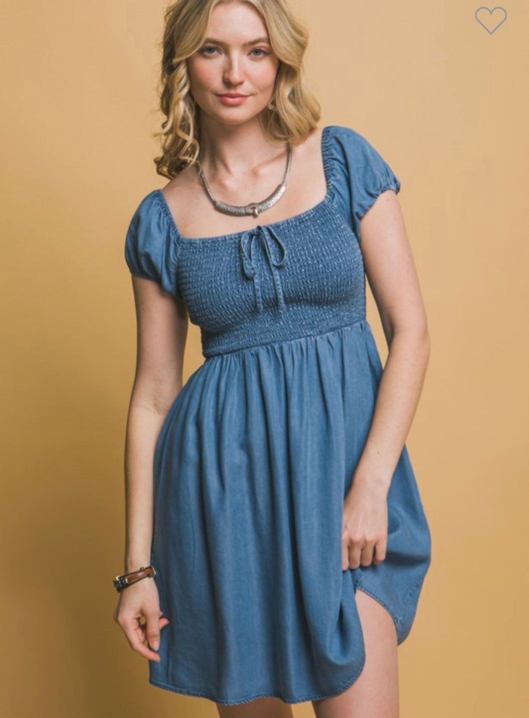 Denim short sleeve scrunch dress