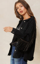 Load image into Gallery viewer, Black denim bling fringe jacket
