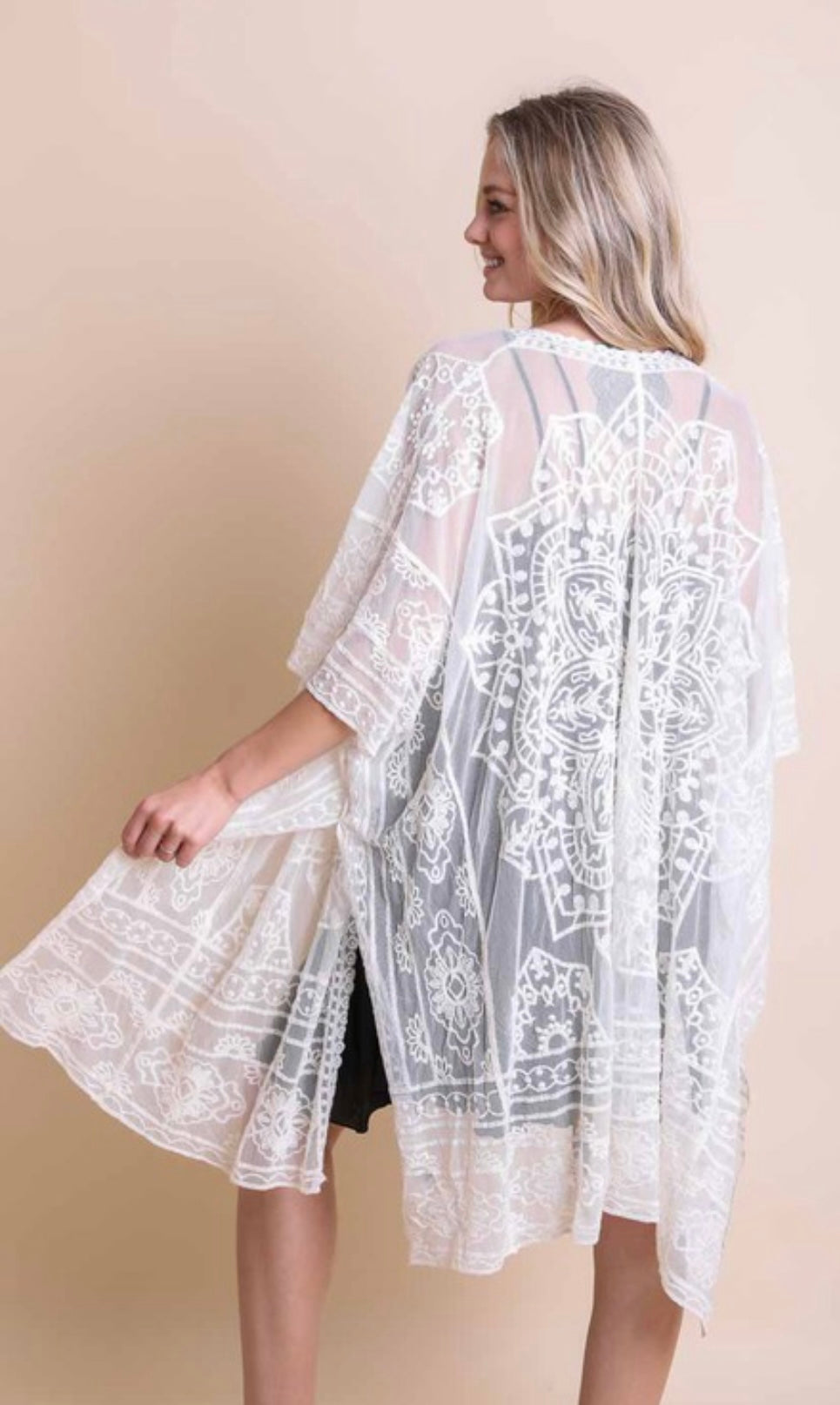Cream lace medallion kimono