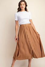 Load image into Gallery viewer, Saddle brown linen flowy maxi skirt with button accent

