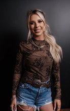 Load image into Gallery viewer, Brown with black sunburst cowboy mesh top
