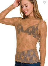 Load image into Gallery viewer, Saddle brown lace floral mesh top
