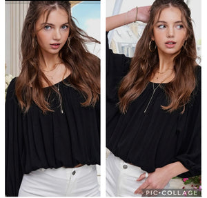Black 3/4 sleeve off the shoulder top