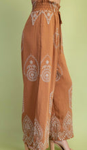 Load image into Gallery viewer, Saddle Brown &amp; mocha embroidered medallion palazzo pants

