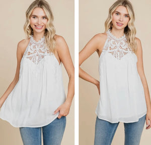 White crotchet front tank top