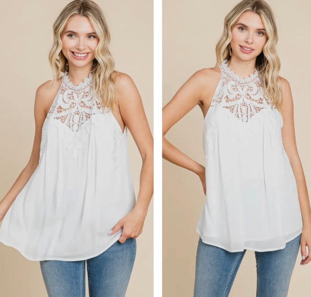 White crotchet front tank top