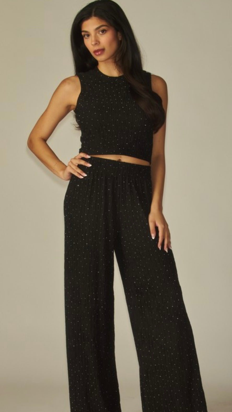 Black with bling accent ribbed 2pc set