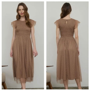 Mocha Tulle layered midi dress