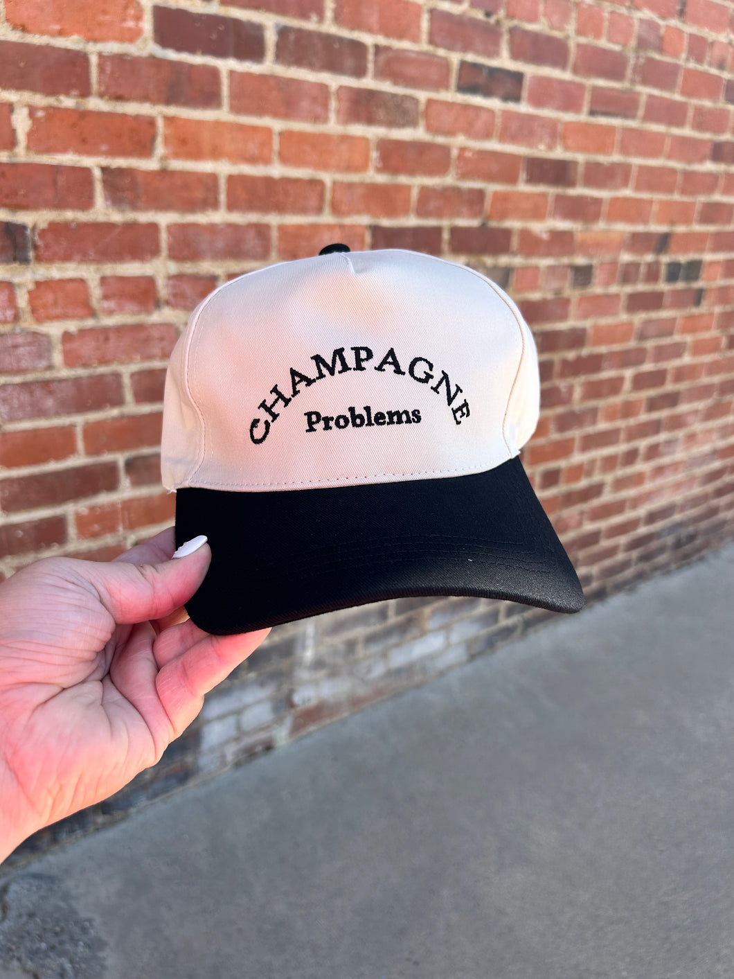 Ivory & Black Champagne Problem embroidered hat