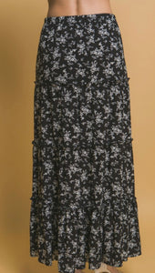 Black and white ditzy floral maxi skirt