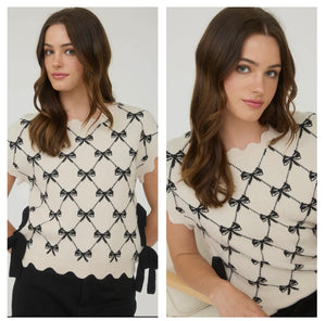 Cream & Black ribbons and bows sweater