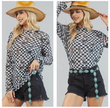 Load image into Gallery viewer, Black &amp; white checkered mesh with boots
