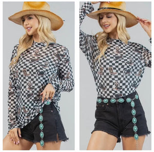 Black & white checkered mesh with boots