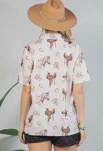 Load image into Gallery viewer, Horse &amp; saddle floral short sleeve button up
