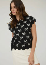 Load image into Gallery viewer, Black short sleeve bow sweater
