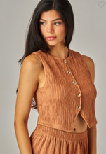 Load image into Gallery viewer, Saddle Brown Crinkled vest &amp; palazzo 2pc set
