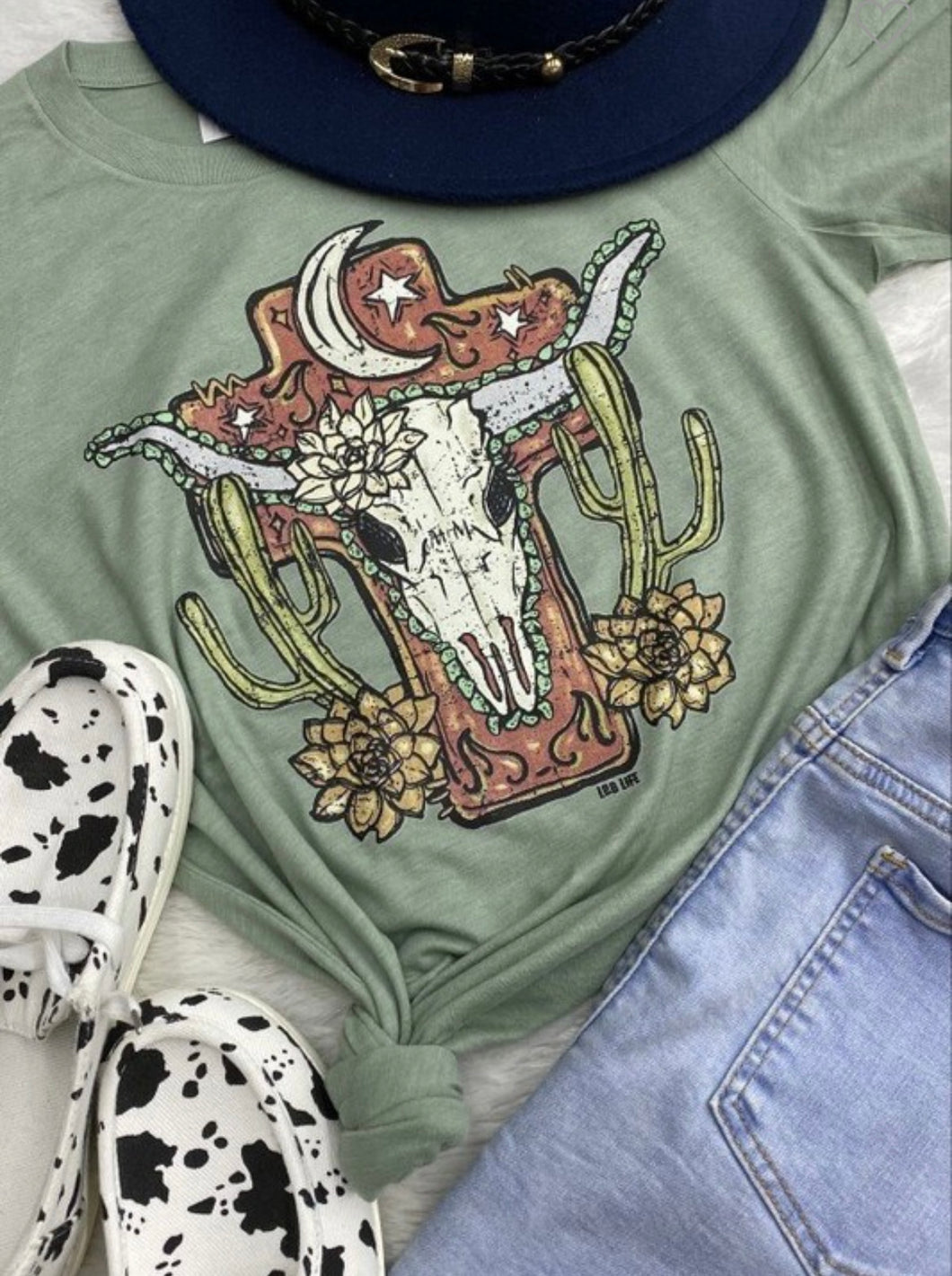 Sage green & rust steer head cross t-shirt