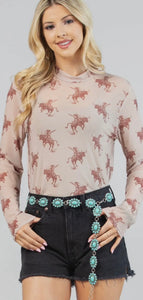 Tan & mocha bucking bull mesh top