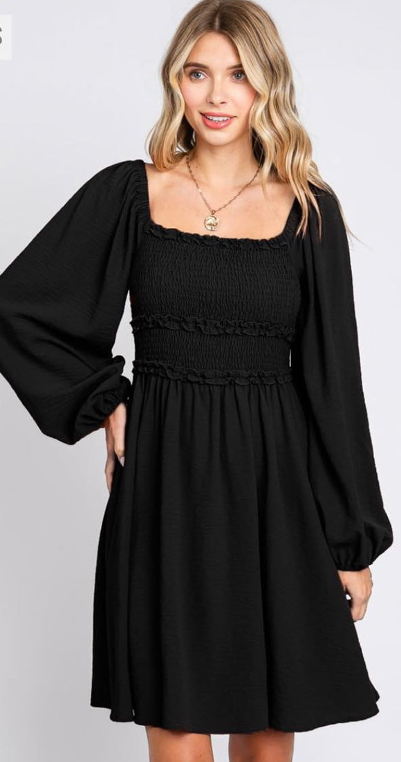 Black long sleeve dress with tie back