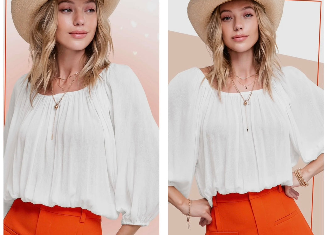 White 3/4 off the shoulder top