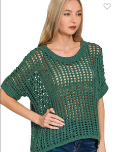 Dark green open knit sweater top