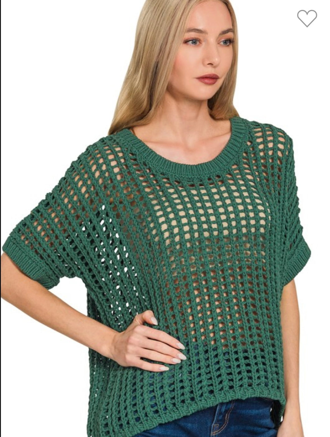 Dark green open knit sweater top