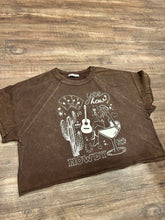 Load image into Gallery viewer, Chocolate brown acid wash pin up martini cowgirl collage western t-shirt
