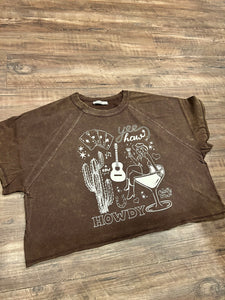 Chocolate brown acid wash pin up martini cowgirl collage western t-shirt