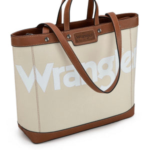 Beige & saddle brown Wrangler logo tote bag