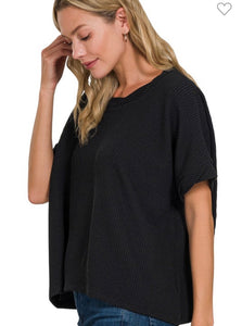 Black ribbed short sleeve top