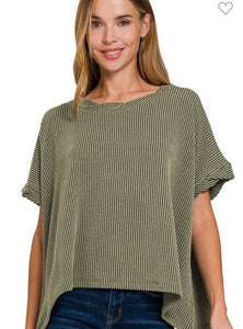 Olive green ribbed short sleeve top