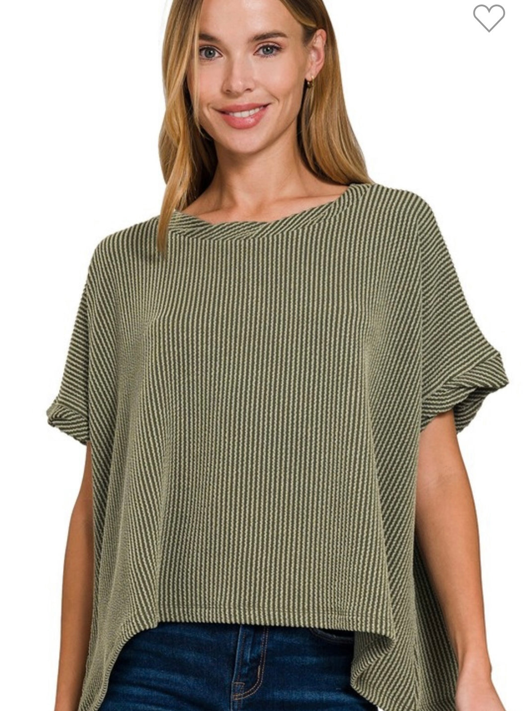 Olive green ribbed short sleeve top