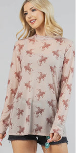 Tan & mocha bucking bull mesh top
