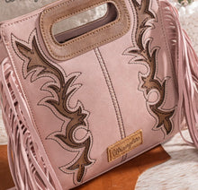 Load image into Gallery viewer, Wrangler Pink &amp; mocha boot scroll handbag crossbody
