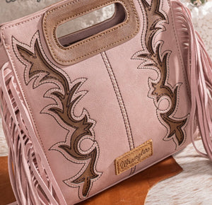 Wrangler Pink & mocha boot scroll handbag crossbody