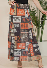 Load image into Gallery viewer, Black, orange, mocha &amp; ivory patchwork rodeo mesh skirt
