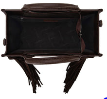 Load image into Gallery viewer, Coffee &amp; cream tooled fringe purse by Trinity Ranch
