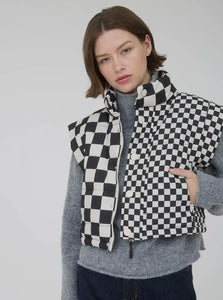 Black & white checkered puffer vest