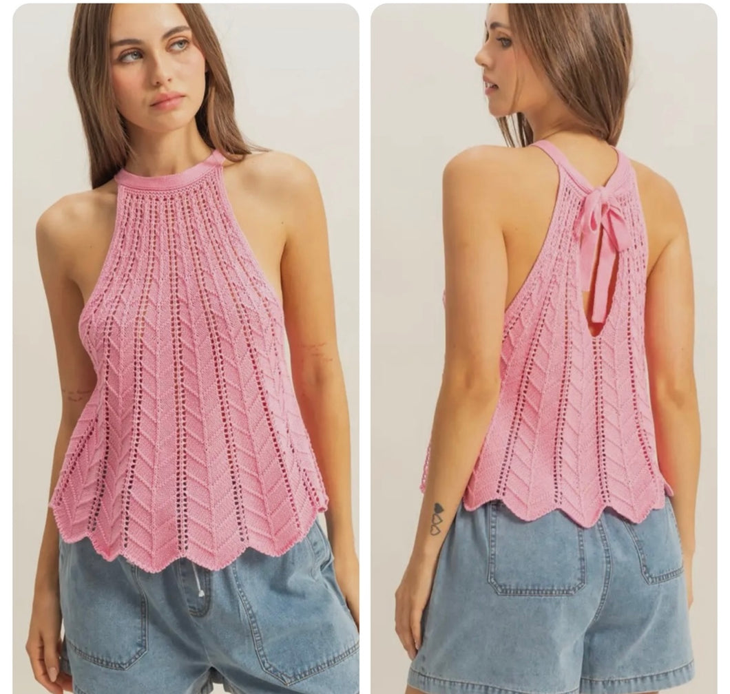 Candy pink crotchet tank