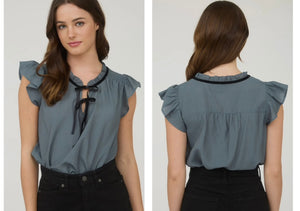 Jade with Black bow short sleeve top