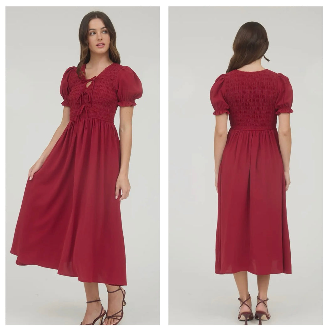 Dark red sweetheart bow maxi dress