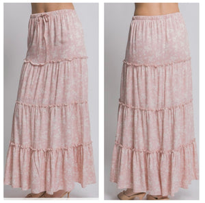 Pink & white floral maxi skirt
