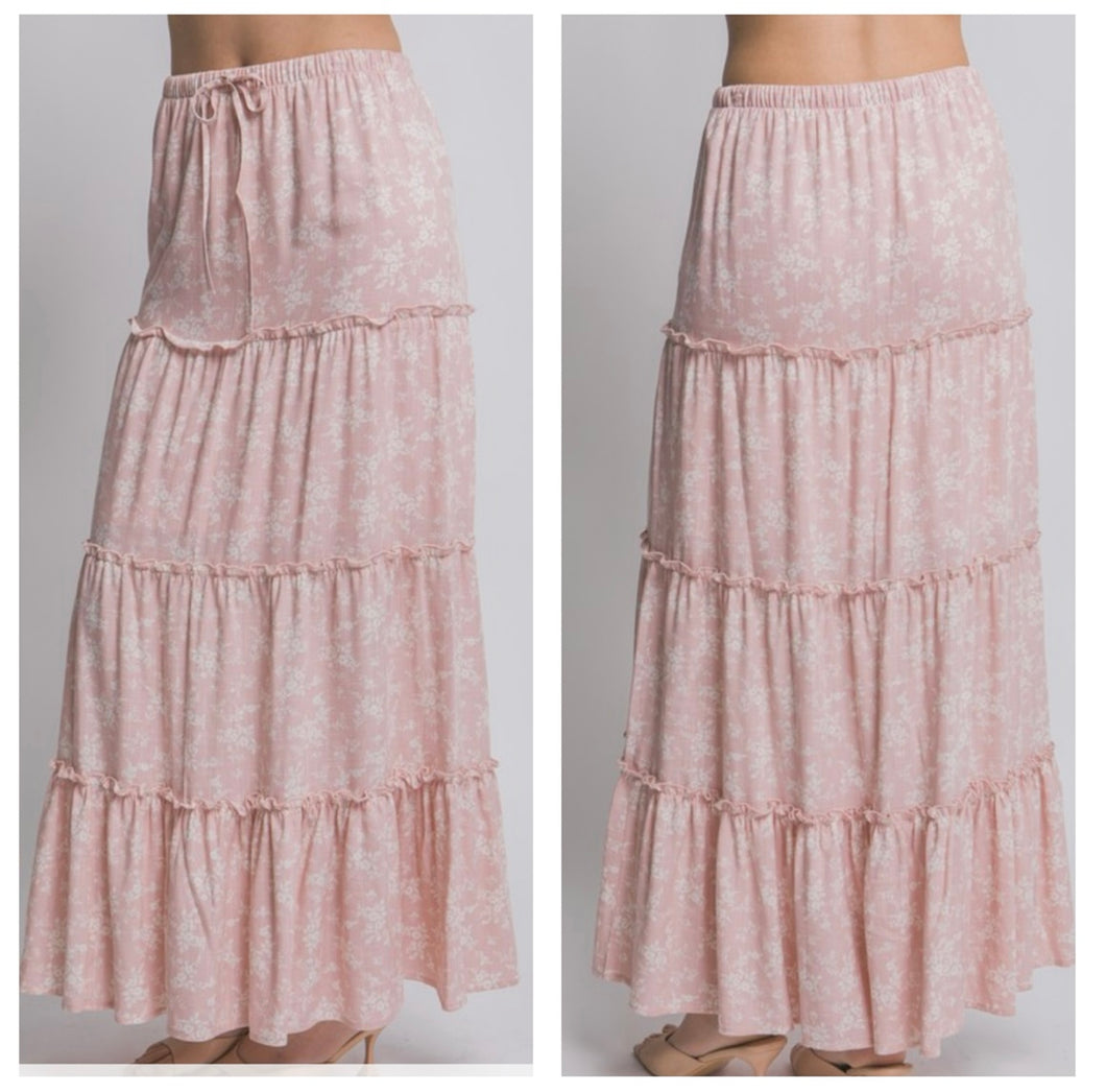 Pink & white floral maxi skirt