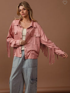 Pink suede fringe western jacket