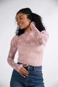 Bubble gum pink lace mesh tank