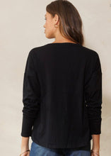 Load image into Gallery viewer, Black long sleeve crewneck with bling fringe accent

