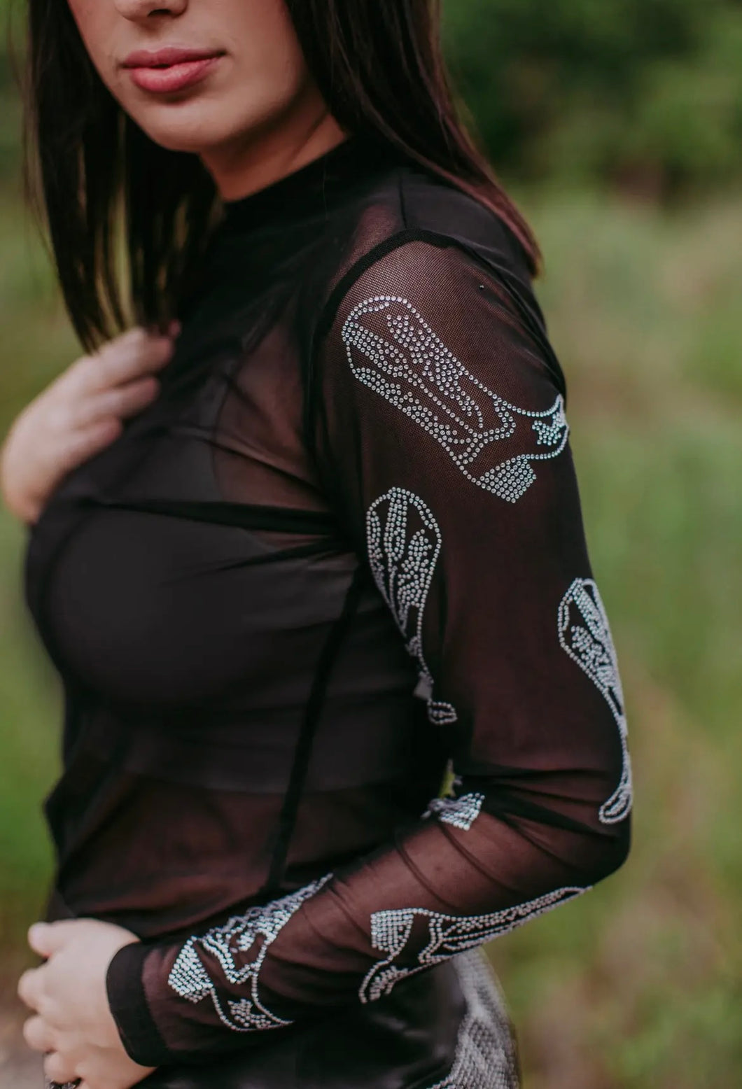 Black with rhinestone boot mesh