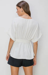 White bow short sleeve top